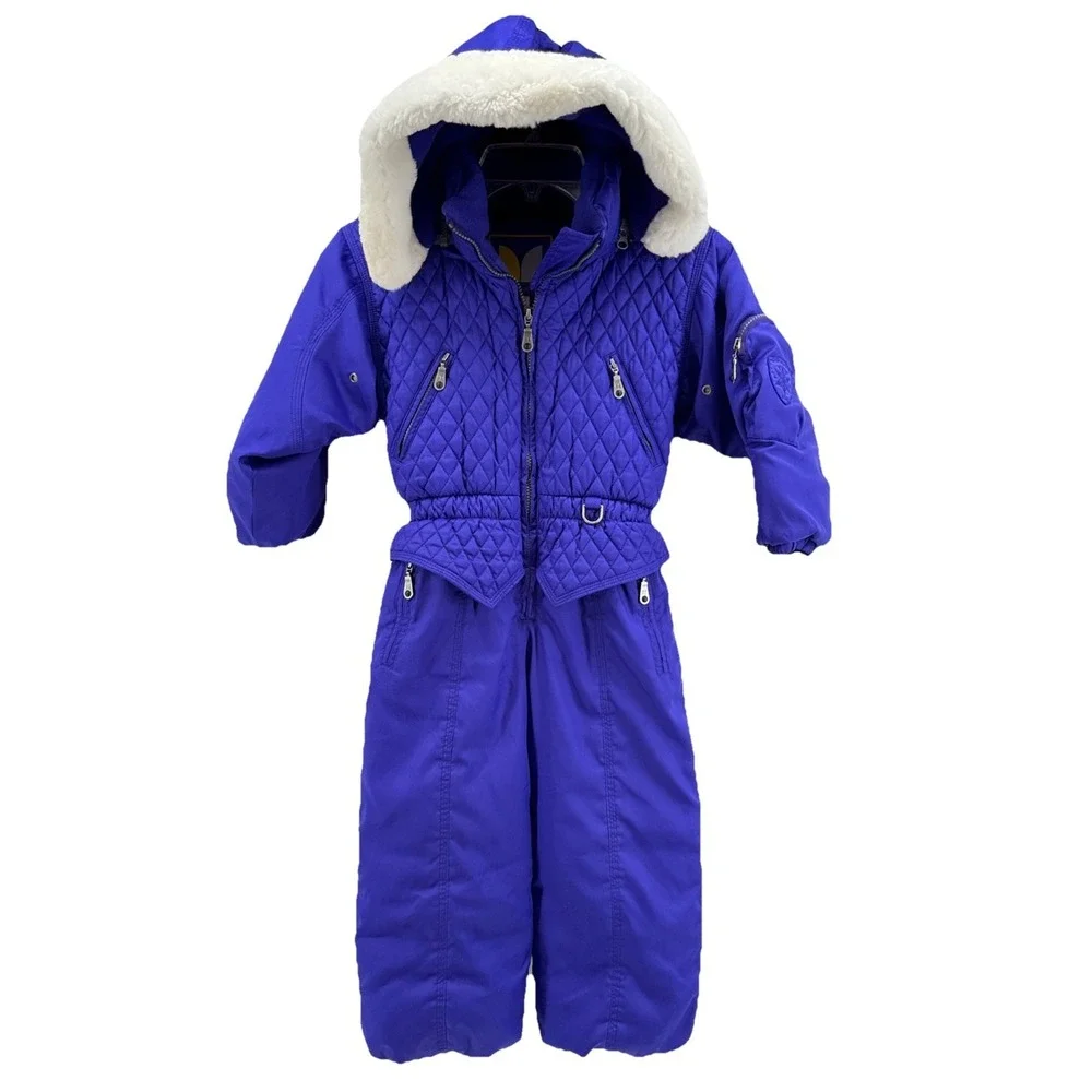 Vintage Couloir Ski Suit Snowsuit Coveralls Kid Childrens‎ Size 5 Hood Purple